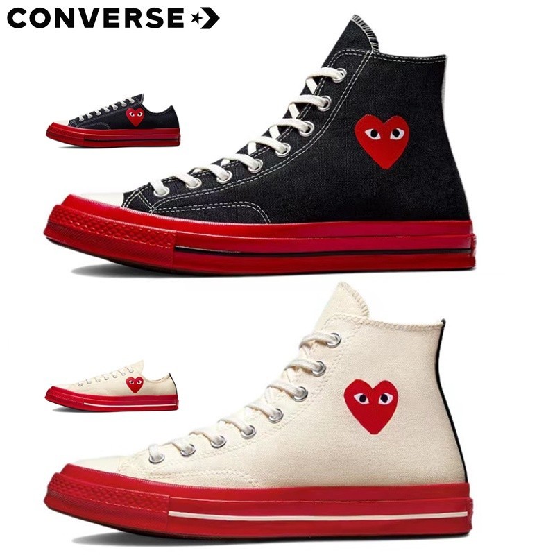 converse comme des garcons PlAY x  chuck taylor all star 1970s ox black and red cream high-top low-top canvas shoes
