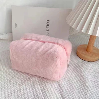 👛ร้านไทยพร้อมส่ง👛 กระเป๋าเครื่องสำอาง ผ้าพลัฌ สีมาการอง สีหวาน กระเป๋าเก็บของ ความจุขนาดใหญ่ กระเป๋าปอมๆ BAG02