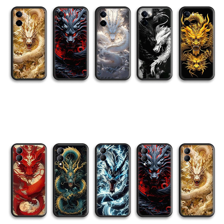 เคสโทรศัพท์ซิลิโคน TPU แบบนิ่ม ลายมังกรจีน สีดํา สําหรับ VIVO Y16 Y78 Plus Y78 5G Y36 5G Y17S 4G V29E 5G S17 5G S17 Pro