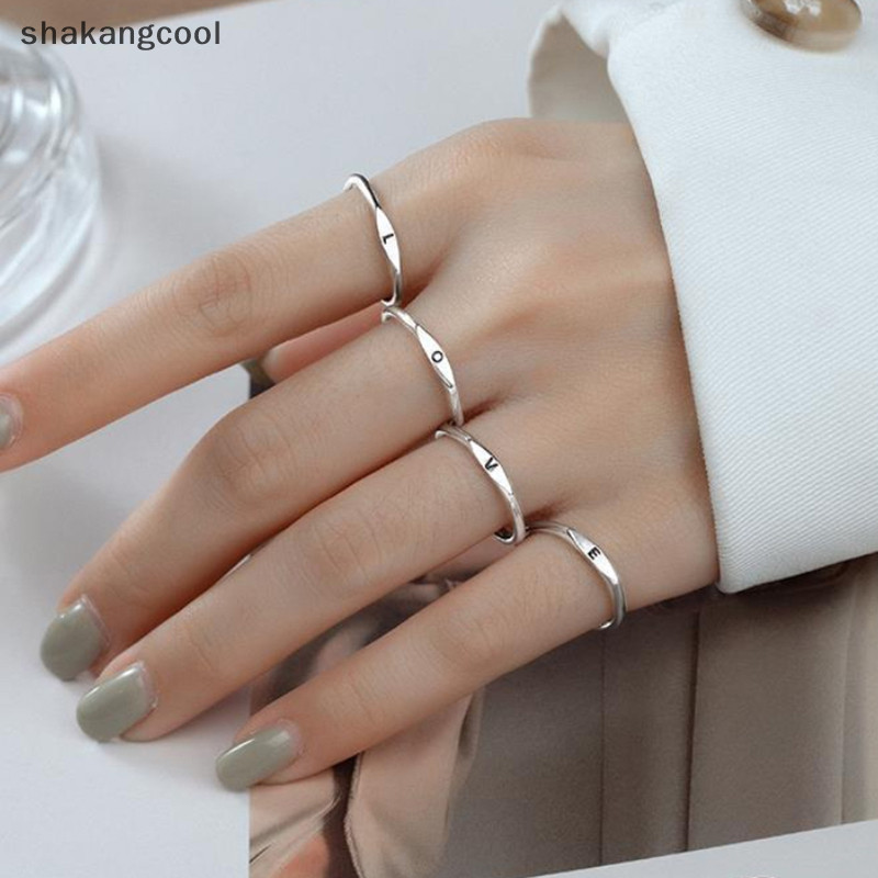 Shakangcool แหวนเงิน 26 ตัวอักษร A-Z เครื่องประดับแฟชั่นเกาหลี ของขวัญคู่รัก สําหรับผู้ชาย และผู้หญิง SGL