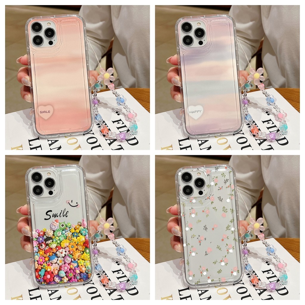 เคสนิ่มทีพียู for iPhone 17 15 11 14 12 13 Pro Max XS X XR 7 8Plus SE ซิลิโคนนุ่มโปร่งใสกันกระแทกปกหลังพร้อมสร้อยข้อมือ