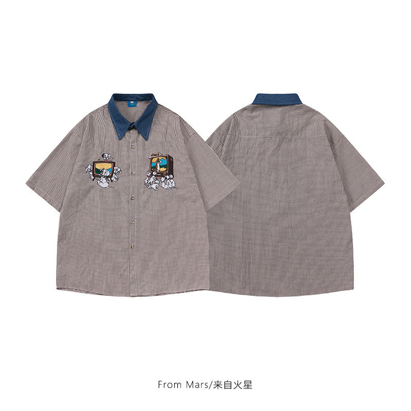 เสื้อเชิ้ตแขนสั้นลําลอง อเนกประสงค์ ลายทาง แบบเรียบง่าย สไตล์เรโทร แฟชั่นสําหรับผู้ชาย