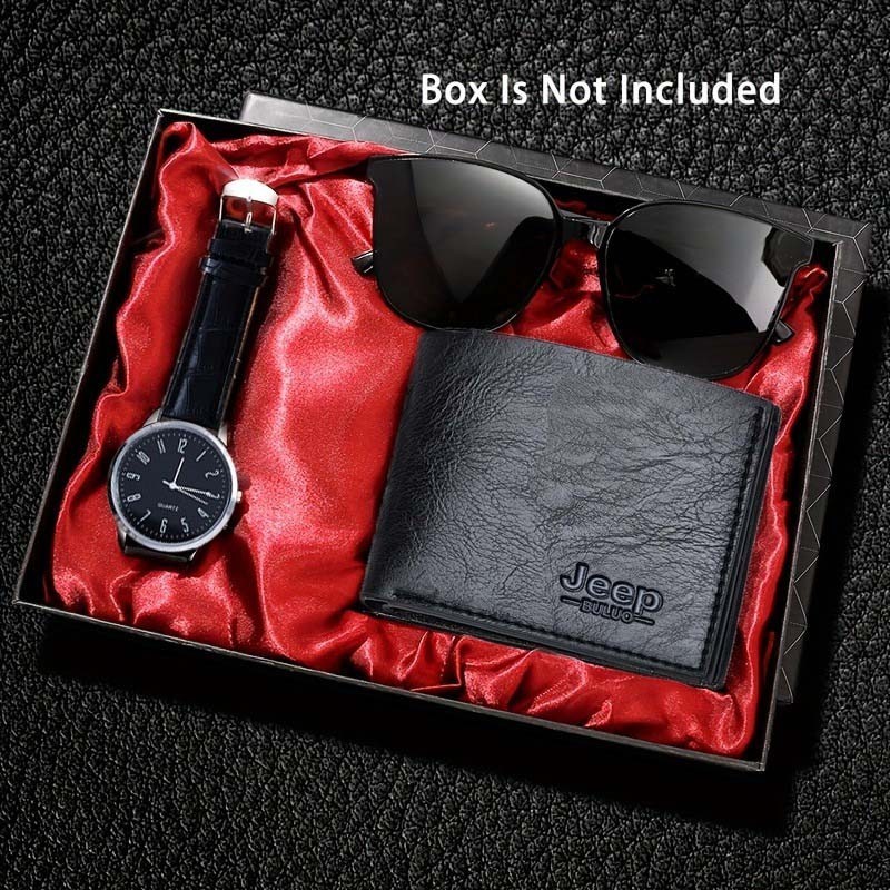 3pcs แฟชั ่ นแว ่ นตาสีดํา & ผู ้ ชายควอตซ ์ นาฬิกาและกระเป ๋ าสตางค ์ ชุดของขวัญไม ่ มีกล ่ อง