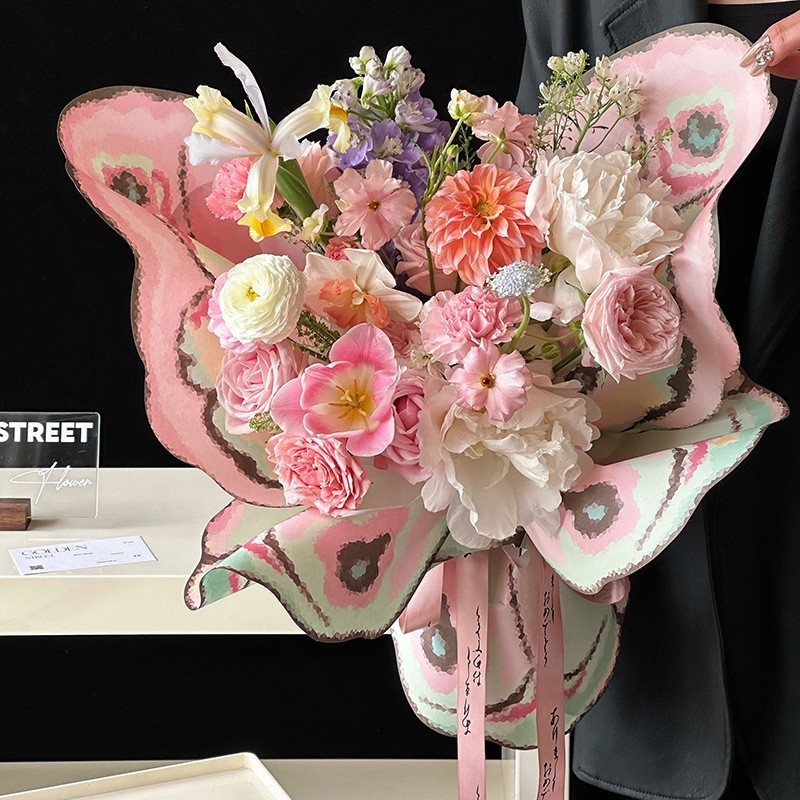 Ins ผีเสื ้ อรูปร ่ างกระดาษห ่ อช ่ อดอกไม ้ โรแมนติกวันแม ่ ดอกไม ้ แพคเกจวัสดุ DIY ห ่ อของขวัญ - รูปที่ 2