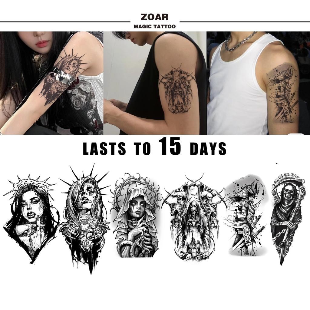 ZOAR พร้อมส่ง A049 Magic tattoo สติ๊กเกอร์รอยสักสมุนไพร กันน้ำ กันรอย ยาวนาน กึ่งถาวร แสดงสี