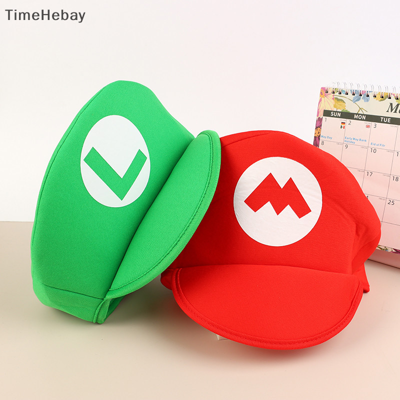 Timehebay Super Mario หมวกสีแดงสีเขียวหมวกเคราผู ้ ใหญ ่ เด ็ กอะนิเมะคอสเพลย ์ การ ์ ตูนตลกน ่ ารักบทบาทเล ่ นหมวก Prop Party Prop EN