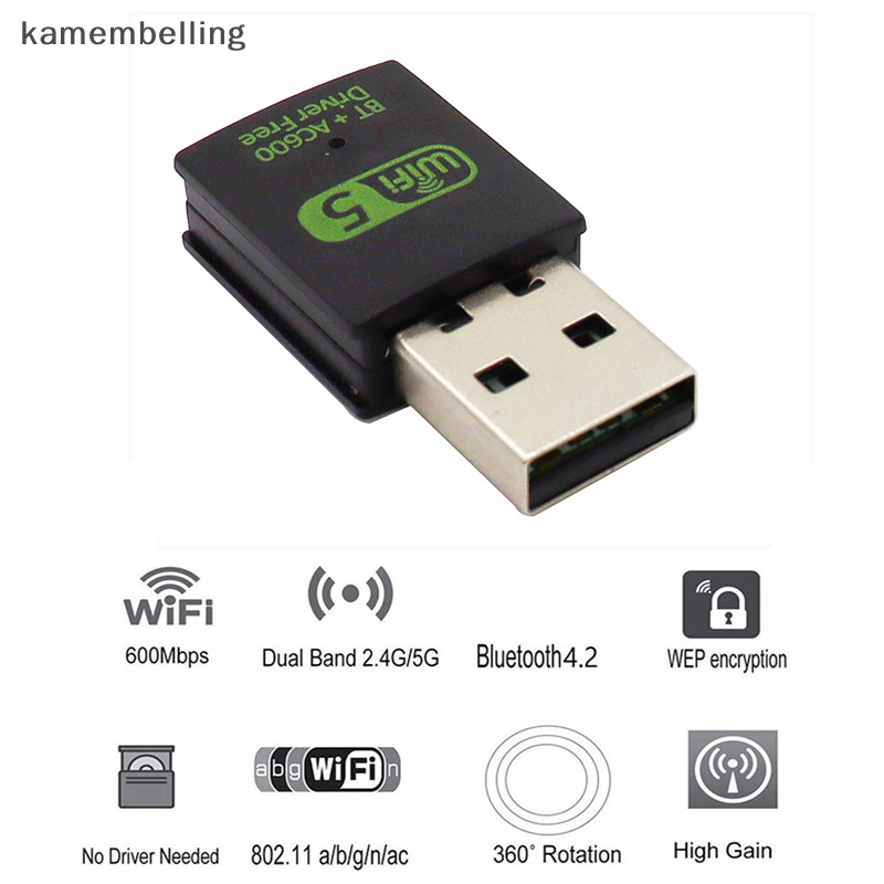 Kamembelling 600Mbps USB WiFi Adapter Dual Band 2.4/5.8Ghz ไร ้ สายภายนอกตัวรับสัญญาณ RTL8821CU WiFi Dongle สําหรับ PC/แล ็ ปท ็ อป/Desktop EN