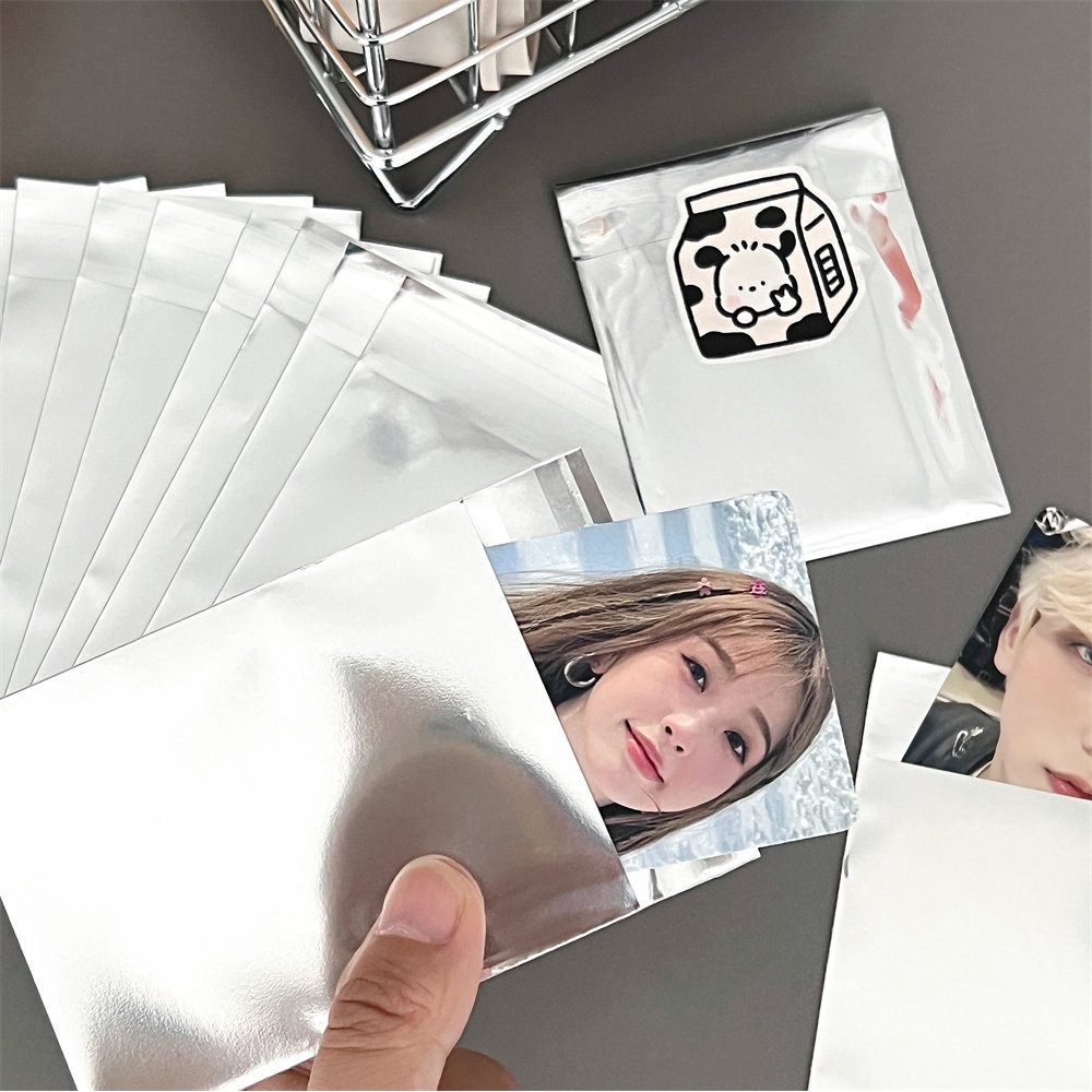 10 ชิ ้ น Ins Silver Sealing Bag Toploader แขน Photocard บรรจุกระเป ๋ า