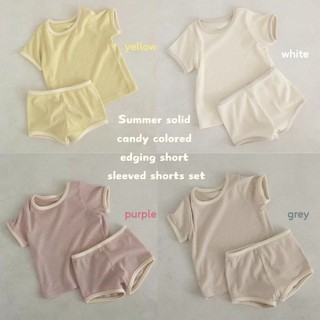 ฤดูร ้ อนเด ็ กสีทึบสีลูกกวาดกางเกงขาสั ้ นแขนสั ้ นลําลอง Homewear ชุด