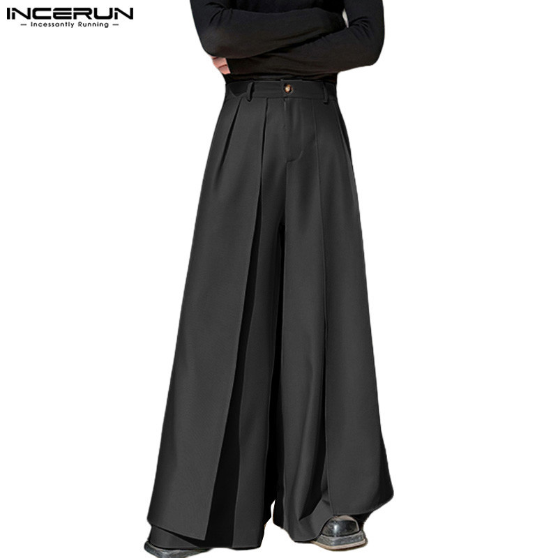 Incerun กางเกงและกระโปรงขากว ้ างดีไซน ์ ปลอมสองชิ ้ นสําหรับผู ้ ชาย