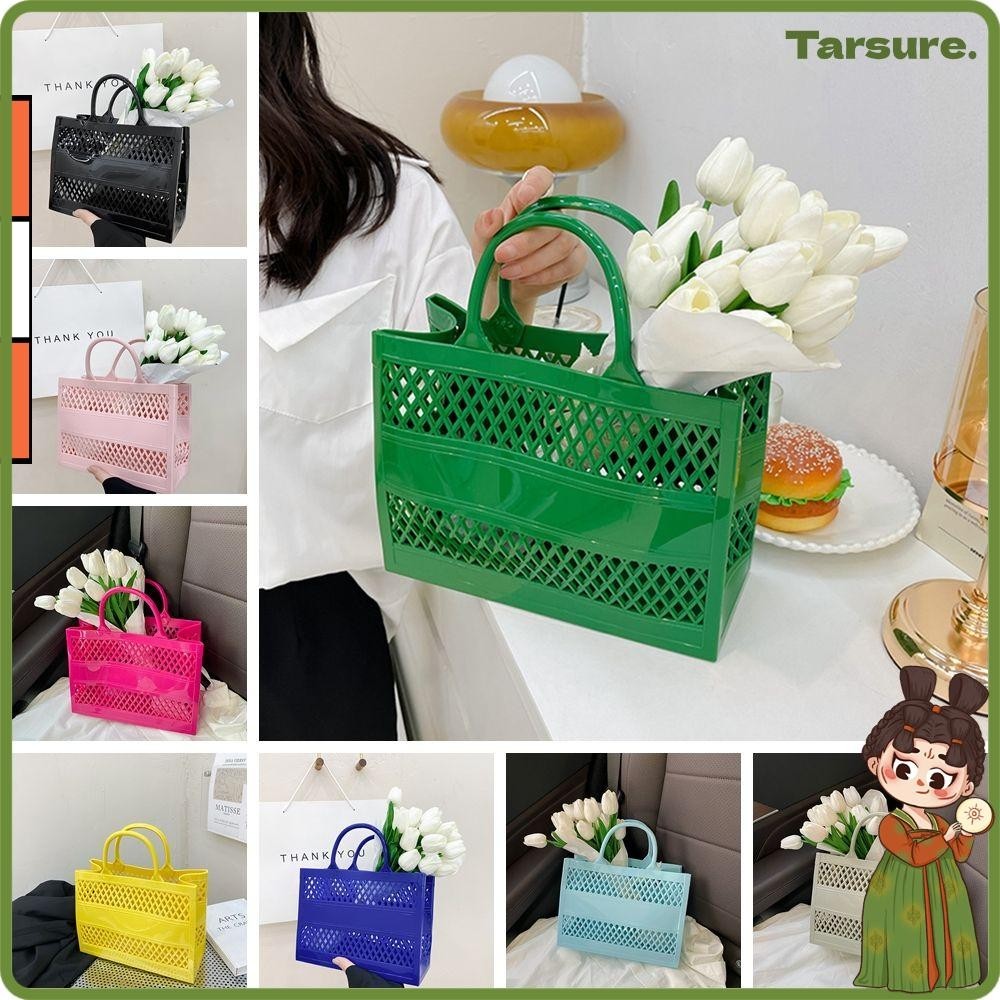 TARSURETH 2022 Summer Multi-functional Hollowed Out Shopping Basket Handbag Large Capacity PVC Jelly