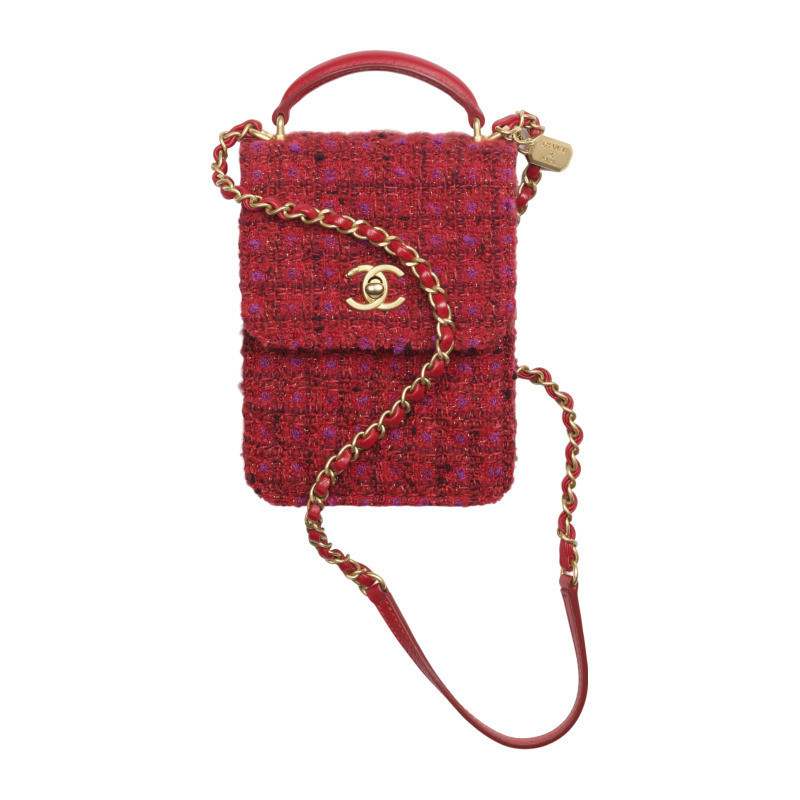 Chanel/Chanel Women's Bag Red Small Wool Tweed Plaid Single Shoulder Crossbody Handbag