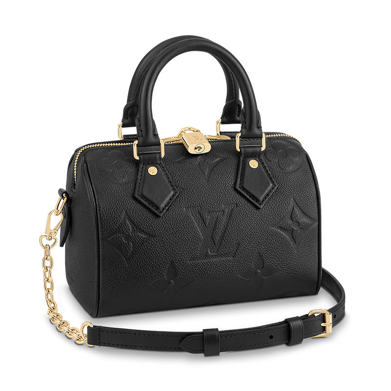 Louis Vuitton/Louis Vuitton Women's Bag LV Classic Black Small SPEEDY 20 Embossed Grain Leather Single Shoulder Crossbod