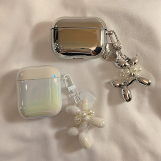 เกาหลีเงินชุบหูฟังบอลลูนสุนัขจี ้ พวงกุญแจสําหรับ for AirPod pro 3 4 Pro 2 1 3 ป ้ องกันเปลือกของขวัญ