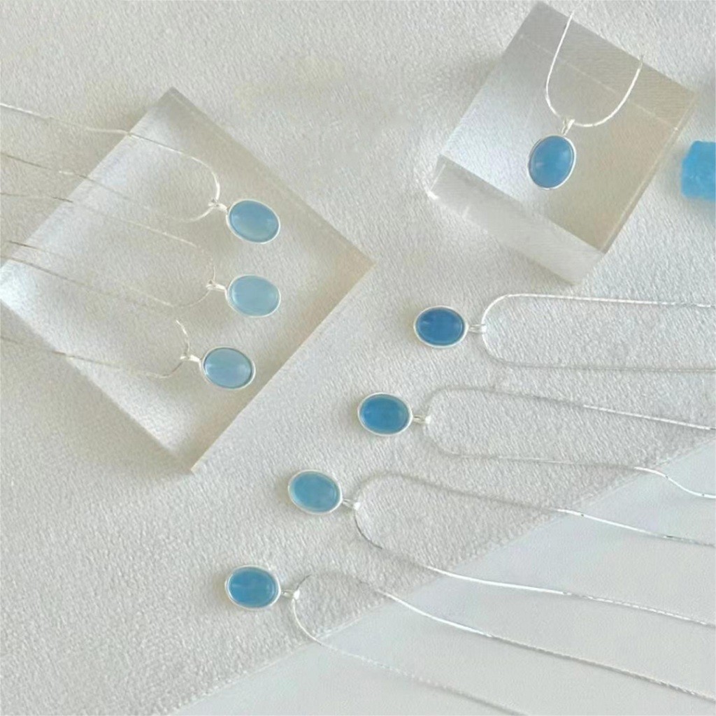 Aquamarine Necklace Pendant Crystal Gemstone Necklace Fashion Jewelry  Accessory For Women