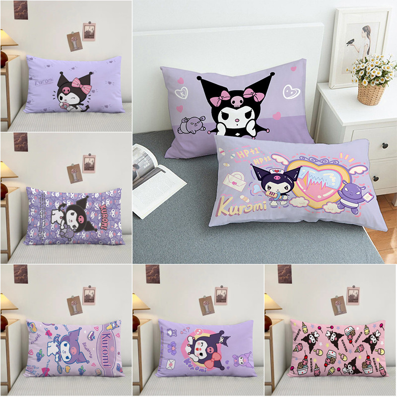 Sanrio การ์ตูน Kuromi สี่เหลี่ยมผืนผ้าหมอนด้านข้างพิมพ์โพลีเอสเตอร์เบาะรองนั่งโซฟาหน้าแรกตกแต่ง (ไม่มี Core)