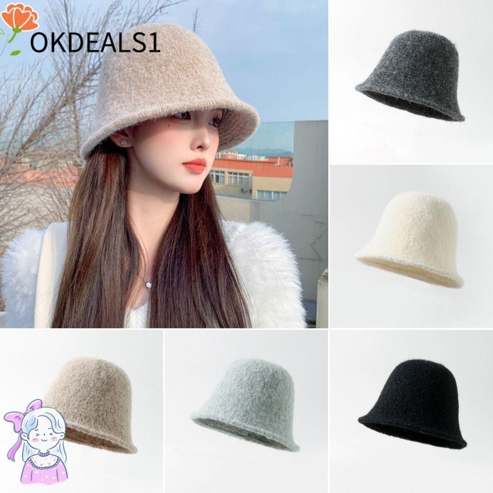 Dealshop หมวกบักเก็ต ผ้าวูล สีพื้น อบอุ่น แฟชั่นฤดูหนาว สําหรับผู้หญิง