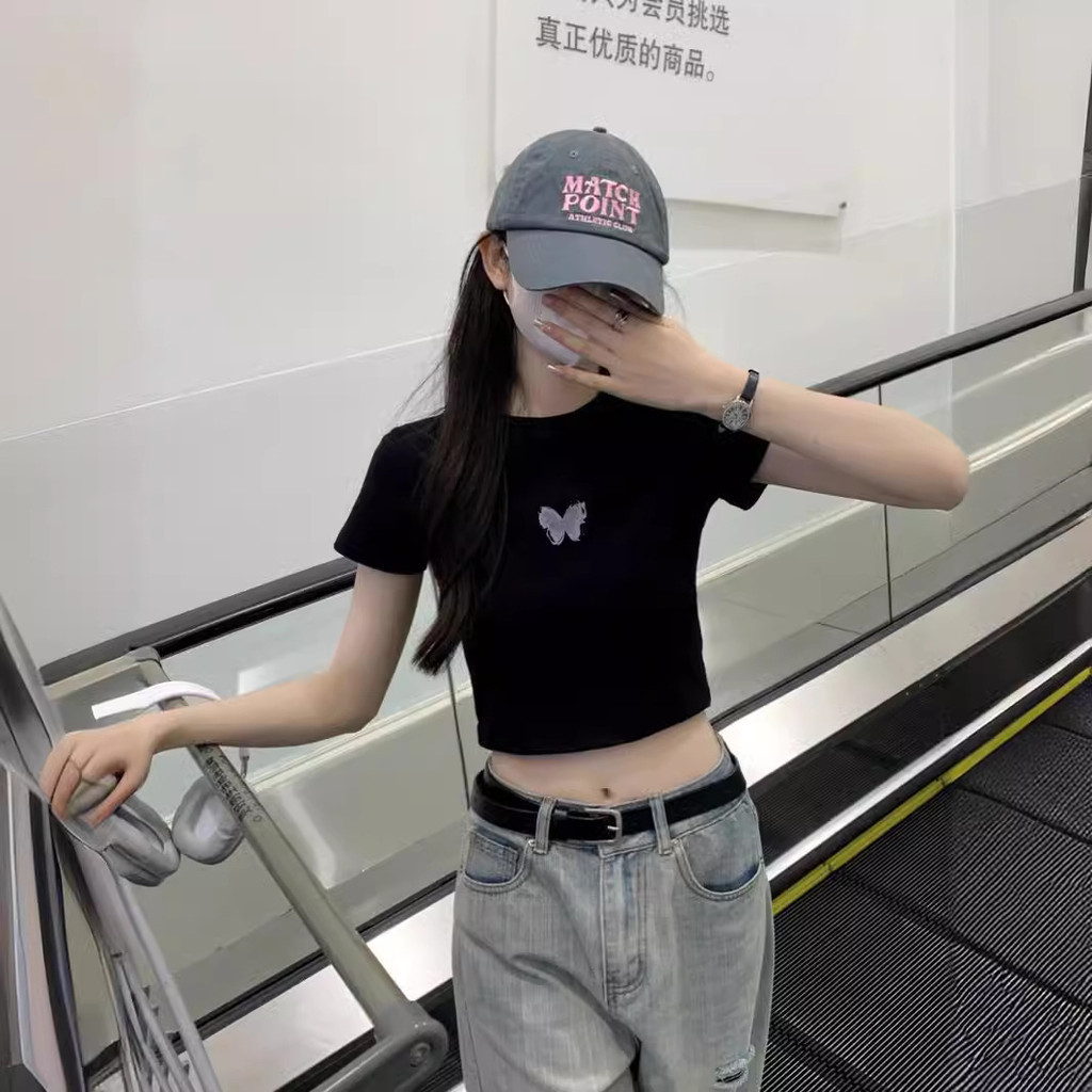 【WJZ】เสื้อยืดแขนสั้นทรงสลิมฟิตพิมพ์ลายผีเสื้อแฟชั่นเกาหลีส รูปที่ 8