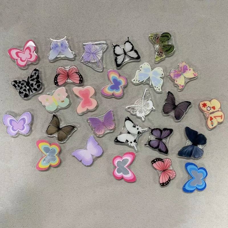 Simple Gradient Color Butterfly Glitter Girl Heart Cellphone Airbag Support Foldable Retractable Rotating Air Cushion Fastened Ring zF6x