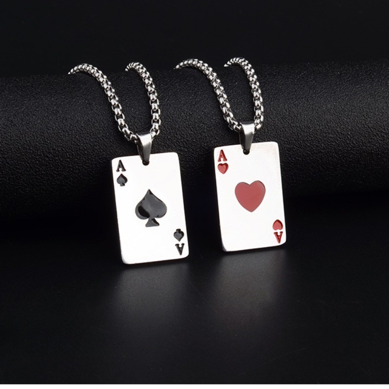 ที่ไม่ซ้ํากัน Poker Hearts Spades A จี้สร้อยคอ, สร้อยคอคู่สแตนเลส, ห่วงโซ่เสื้อกันหนาวสไตล์สตรีท - รูปที่ 2