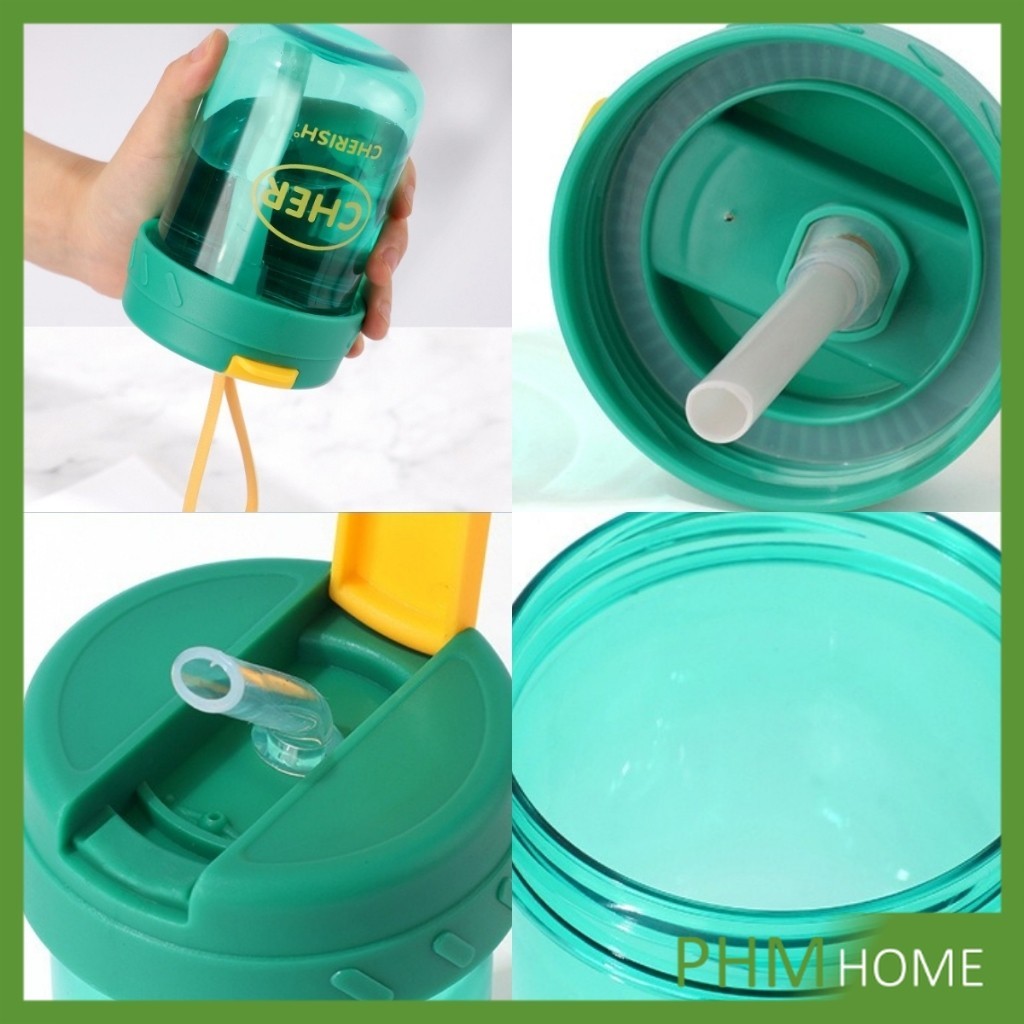 แก้วน้ำพลาสติก ใส่น้ำ ใส่นม 300ml ใช้ มีหลอด/เปิดฝาดื่มได้ Plastic cup - รูปที่ 5