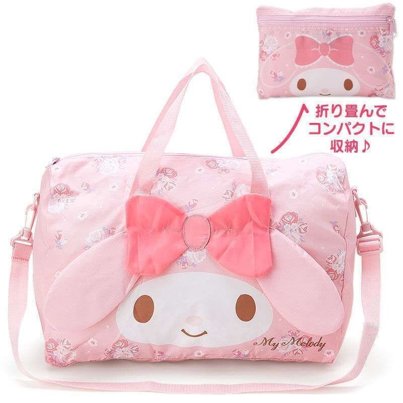 Sanrio Hello Kitty Cinnamoroll การ์ตูนพับกระเป๋าเดินทางผู้หญิง Carry-on Duffel กระเป๋า Crossbody กระเป๋าปรับรถเข็น