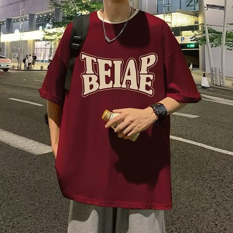 M-8xl สไตล ์ เกาหลีแขนสั ้ นเสื ้ อยืดผู ้ ชายขนาดบวกรอบคอสบายๆหลวมขนาดใหญ ่ Tee