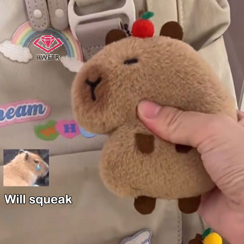 Hwetr Creative Soft ตุ๊กตาสัตว์ Capybara ตุ๊กตาตุ๊กตา Squeak ของเล่นการ์ตูนกระเป๋าจี้ Key Chain กระเป๋าเป้สะพายหลังรถกระเป๋า Key Ring ใหม่