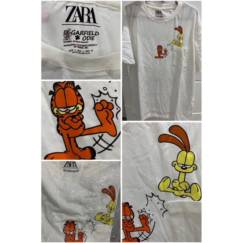 [100% Cotton] [100% Cotton] Zara BASIC SIZE L - เสื้อยืด ZARA GARFIELD ODIE ORIGINAL MADE IN PORTUGAL