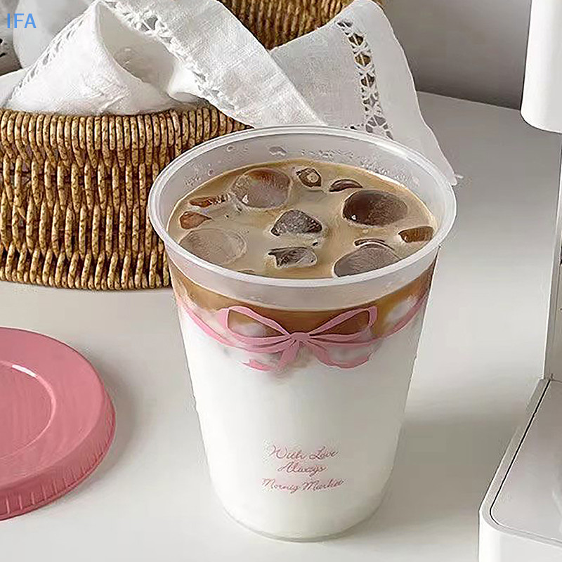IFA Kawaii ถ้วยน้ําพร้อมฝาปิดฟางสําหรับกาแฟน้ําผลไม้นมชาน่ารักขวดน้ําพลาสติกแบบพกพานํากลับมาใช้ใหม่ดื่มขวด BPA ฟรีดี