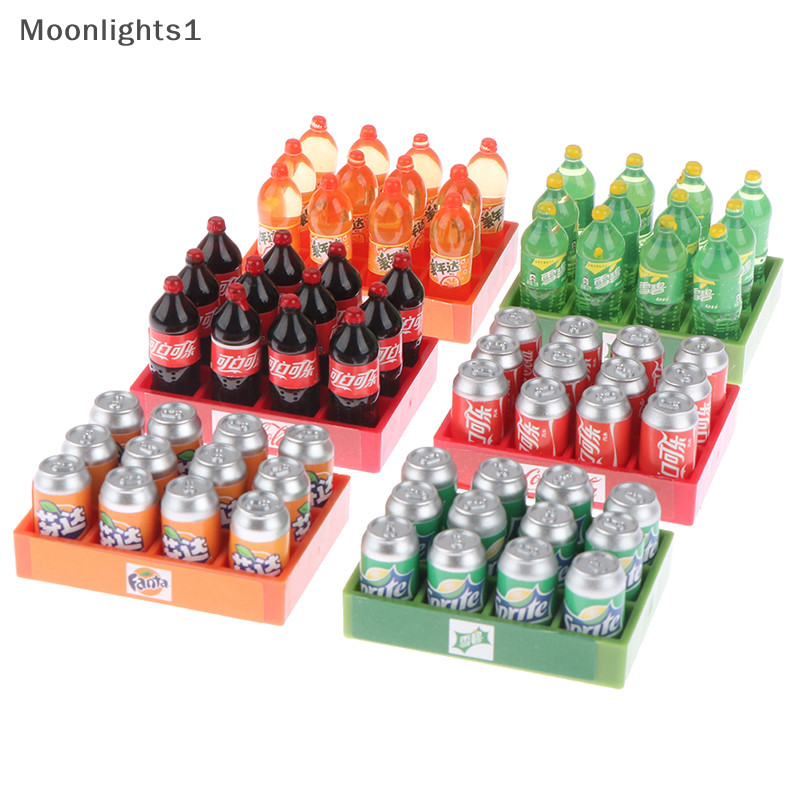 Moonlights1 1 ชุด 1 กล ่ อง 12 Dollhouse Miniature Soda Drink Plus ถาด DIY อุปกรณ ์ เสริมของเล ่ น EN