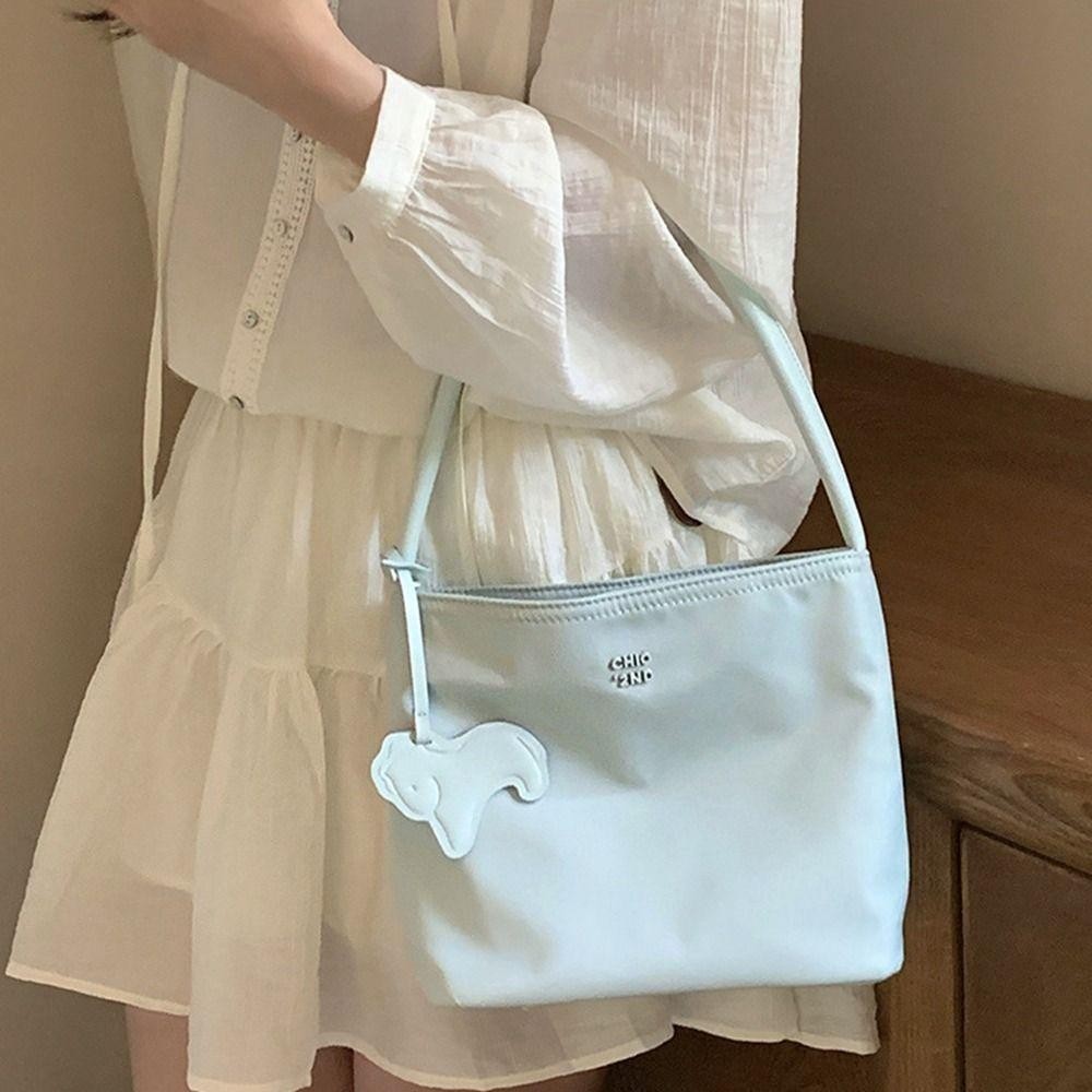 Sevenhome3e กระเป๋าโท้ทไนลอน, กระเป๋าถือสไตล์เกาหลี Letter Underarm Bag, Simple Pure Color Large Capacity All-match Oxford Cloth Shoulder Bag Travel