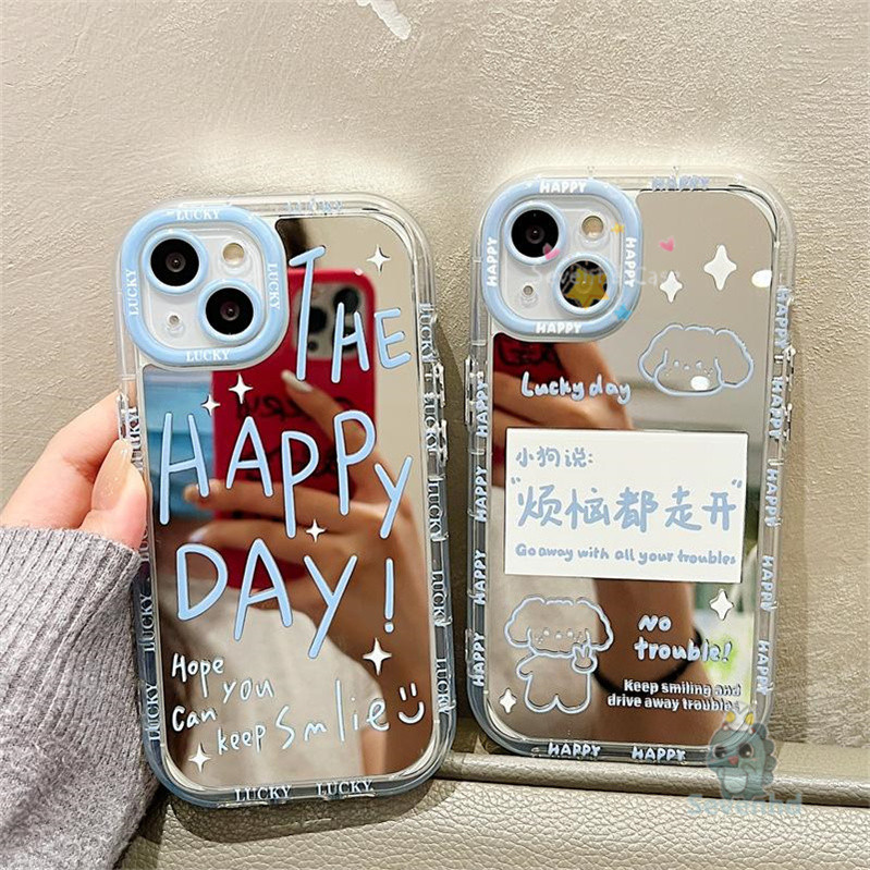 Ins Original สําหรับ iPhone 6 7 8 Plus iPhone 11 13 12 14 15 Pro Max X XR Xs Max เคสโทรศัพท์ครีมกระจกGlossyปลอกน่ารักวันมีความสุขคู่ซิลิโคนป้องกันปกอ่อน