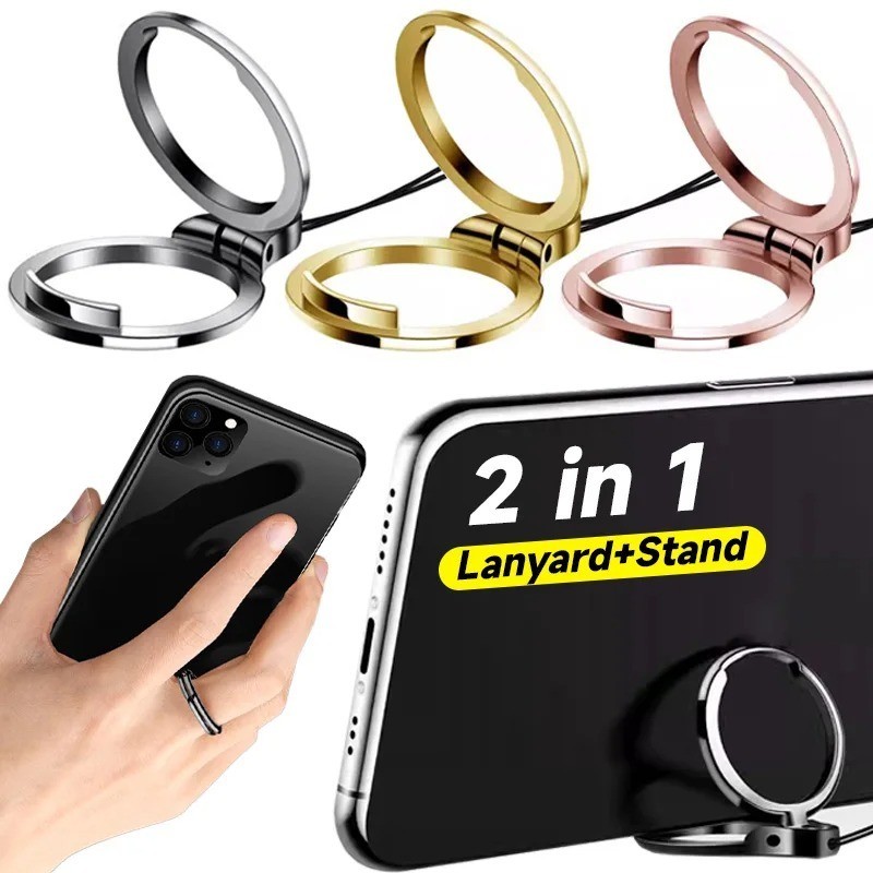 2 in 1 Finger Ring Lanyard Universal สําหรับโทรศัพท ์ มือถือผู ้ ถือโลหะแขวนเชือกขาตั ้ งโทรศัพท ์ มือถืออุปกรณ ์ เสริม