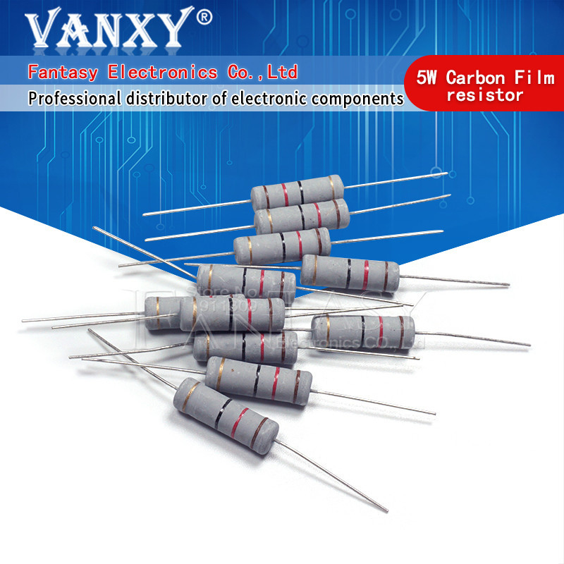 10pcs 5W 5% คาร์บอนฟิล์ม resistor 1R ~ 1M 2.2R 10R 22R 47R 51R 100R 150R 470R 1K 4.7K 10K 47K 1 2.2 