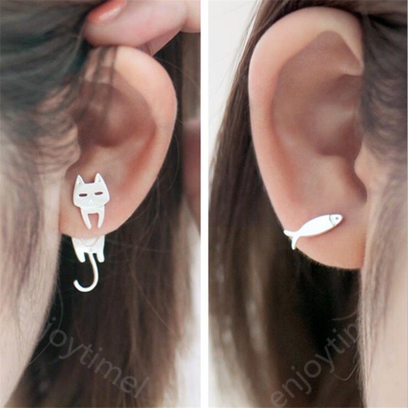 925 เงินสเตอร ์ ลิงแมวปลาสตั ๊ ดต ่ างหูผู ้ หญิงของขวัญ Hypoallergenic Sterling-เงิน-เครื ่ องประดับป ้ องกันภูมิแพ ้