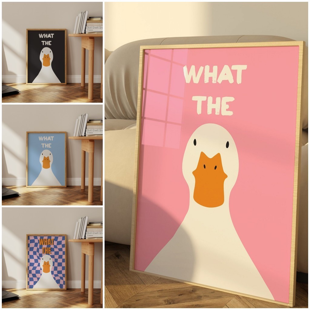 What the Duck พิมพ์ภาพศิลปะตลกสัตว์น่ารักผ้าใบโปสเตอร์ Modern Wall Painting สําหรับห้องน้ําห้องนอน Dorm Decor