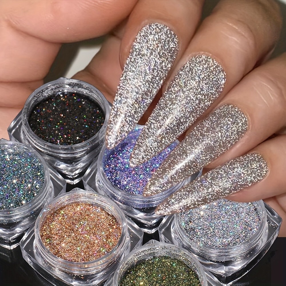 6 ชิ ้ น / เซ ็ ตเล ็ บเลเซอร ์ แฟลชเล ็ บสะท ้ อนแสงเลเซอร ์ Glittering