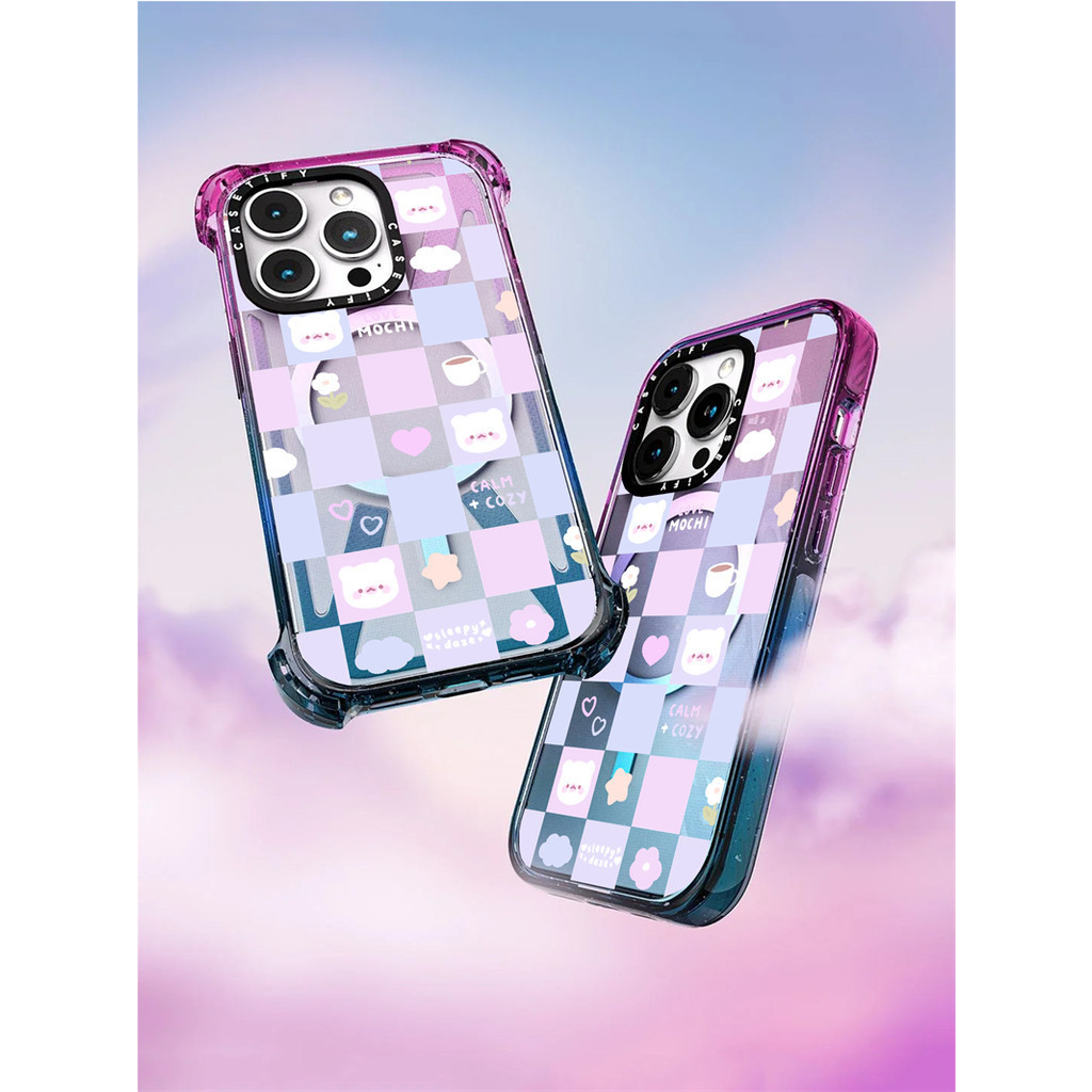 Casetify X โมจิ checker Cotton Candy Collection สีอะคริลิคใสกลับ TPU Edge Case เคสโทรศัพท์ Impact Case สําหรับ Apple IPhone 12 13 14 15 Pro Max Plus พร้อมกล่อง