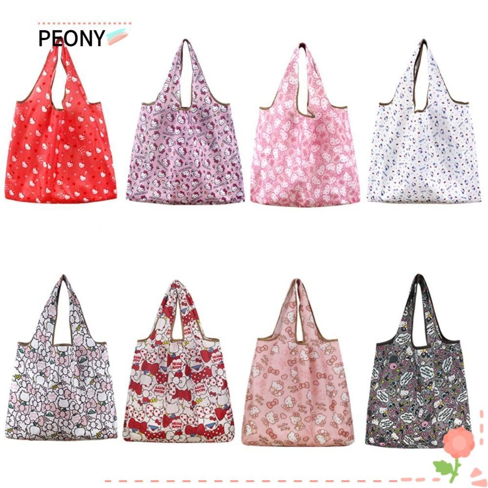 Peonypavilion Tote Bag, Cloth Large Size Hello Kitty Shopping Bag, Cute Reusable Folding Eco Bag