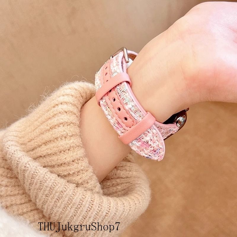 สายหนังแท้แบบเย็บต่อลายสก๊อตสำหรับ iwatchs98 41/45mm รุ่นใหม่ s567ฤดูใบไม้ร่วงและฤดูหนาว