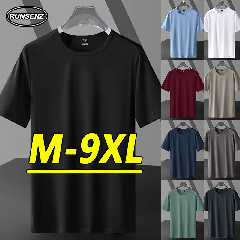 M-9xl Basic Plain เสื ้ อยืดแขนสั ้ นผู ้ ชายขนาดบวกด ้ านบนสบายๆหลวมรอบคอ Tee Unisex