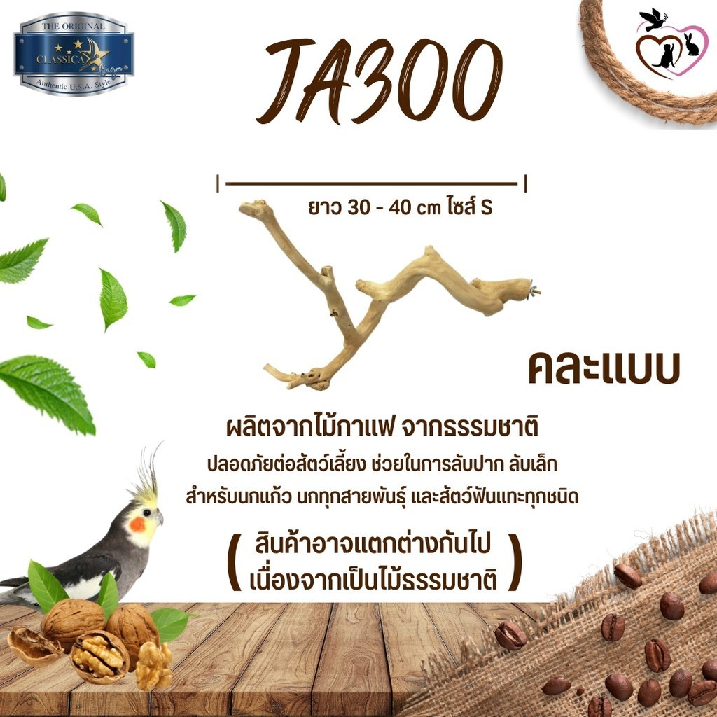 คอนไม้กาแฟ JA300 แข็งแรงทนทาน คอนยืนนก (คละแบบ)