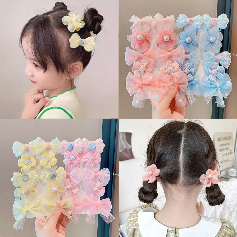 10 ชิ้น/เซ็ตหวาน Bowknot ดอกไม้อุปกรณ์เสริมผมน่ารักเส้นด้ายเชือกผม Hairpins สําหรับเด็กทารก Bangs ด้านข้าง Barrettes Scrunchies