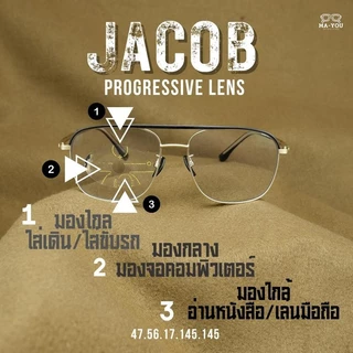 แว่นตาสายตายาวเลนส์โปรเกรสซีฟ ไร้รอยต่อ รุ่น JACOB ''เจคอบป์'' T-5115 กรอบแว่นไทเทเนี่ยม มอง 3 ระยะ ออกแดดเปลี่ยนสีเทาดำ