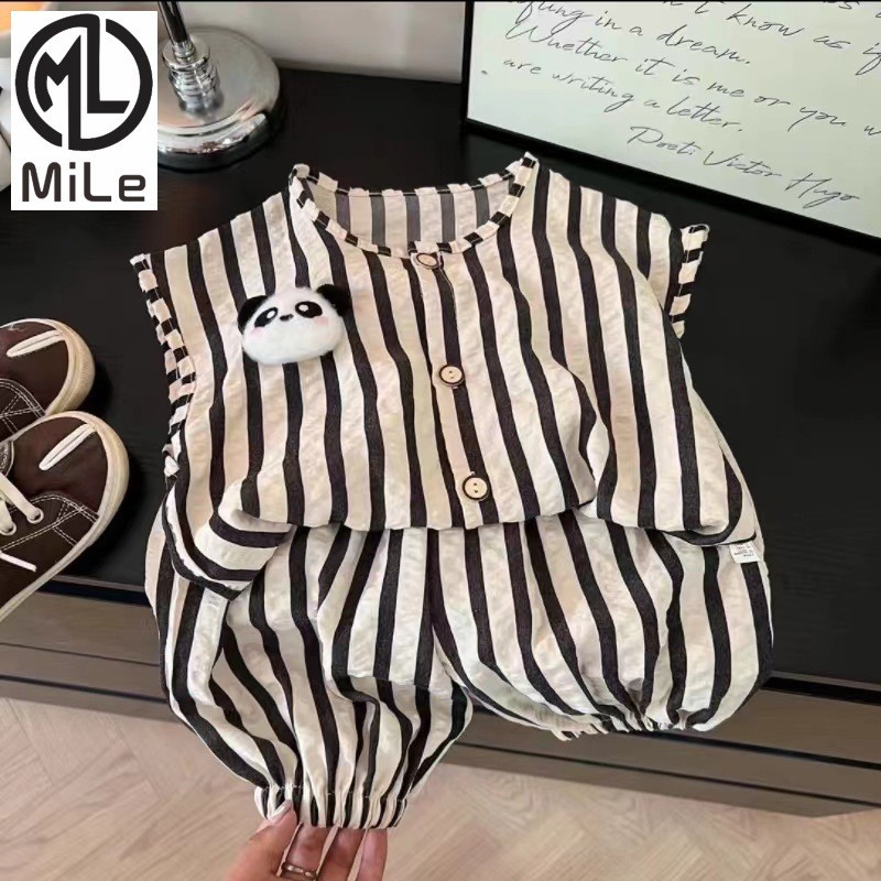[ML ] 80-150 ซม.ขายร ้ อนเด ็ กฤดูร ้ อนลายชุดชายหญิงบางสองชิ ้ นชุดตุ ๊ กตาเด ็ กเสื ้ อกั ๊ กกางเกงสูท