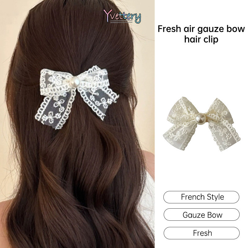 ร้านค้าไทย🌸สาวแฟชั่นคลิปผม Tulle โบว์คลิปผม Fresh Elegant คลิปปากเป็ดyvettery.th