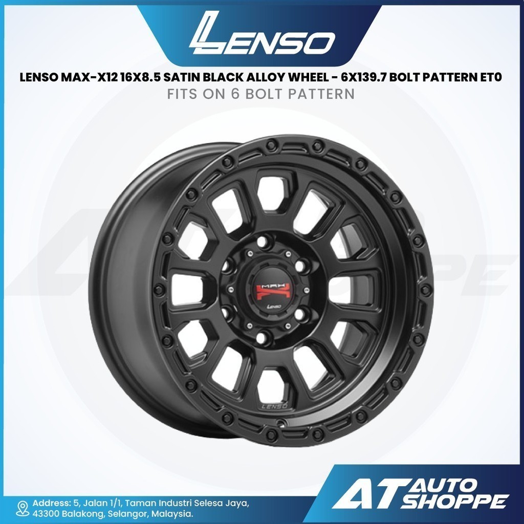 Lenso Max-X12 - Satin Black 16x8.5 ET0 6x139.7 (1 ชิ้น)