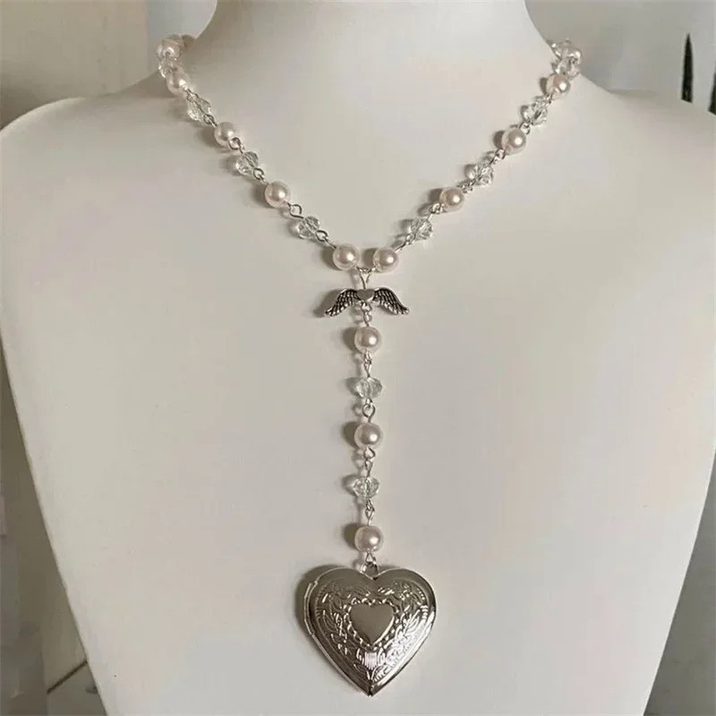 สร้อยคอโซ่ลูกปัดหลายชั้นลายหัวใจฝันกลางวันของกามเทพเทพเทพแบบสบายๆคอทเทจสไตล์เรียบง่ายงานประดิษฐ์ทำมื