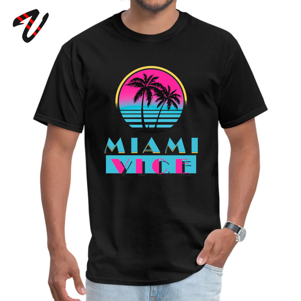 Miami Vice Round Collar T-Shirt Labor Day Custom Tops T Shirt Hate Sleeve 2019 ใหม่ล่าสุด Milan blac